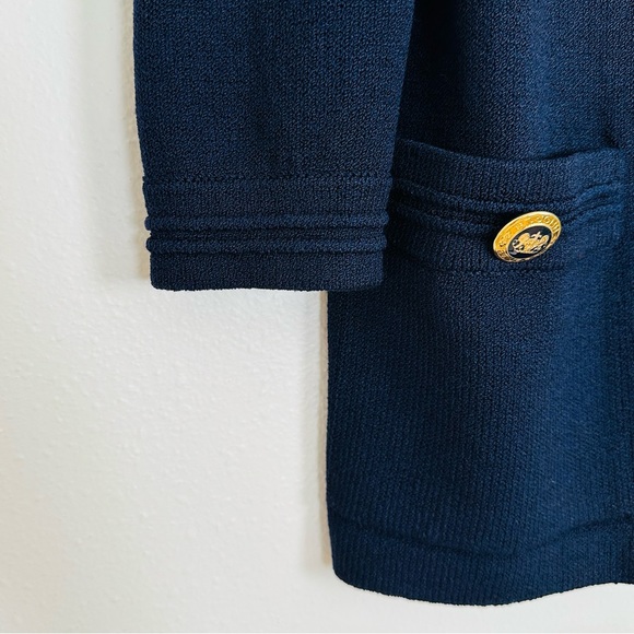 St John Open Front Cardigan Sweater Navy Knit Gold Buttons - Picture 7 of 10